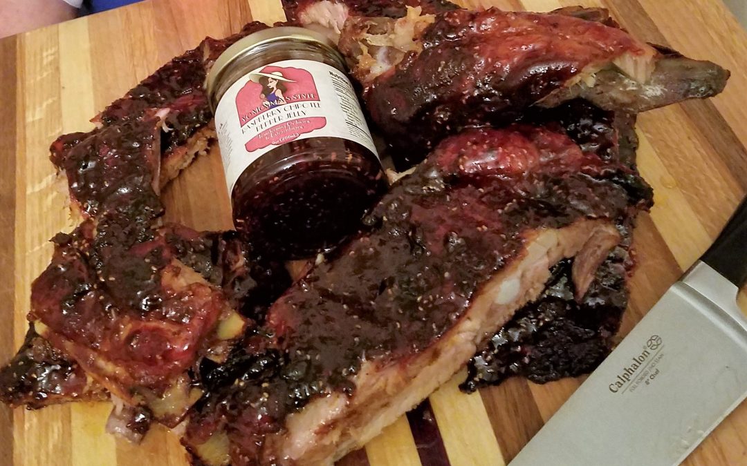 Hickory Smoked Sea Salt Chipotle Dry Rubbed Ribs Glazed with Raspberry Chipotle Jelly